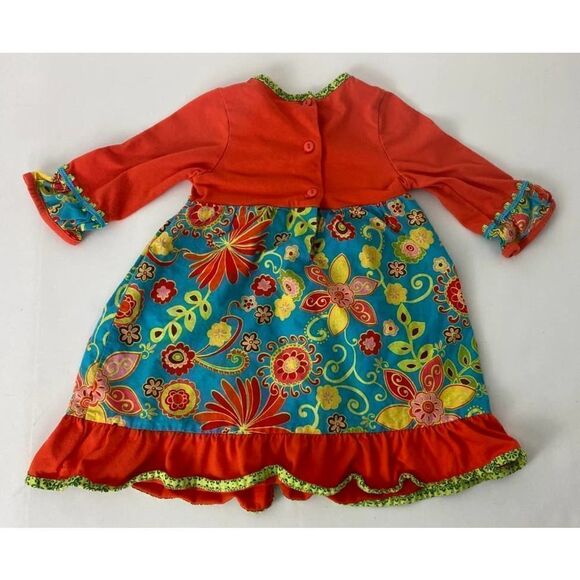 Rare Editions Thanksgiving Dress Orange Gold Green 100% Cotton - Size 3T - Picture 4 of 8